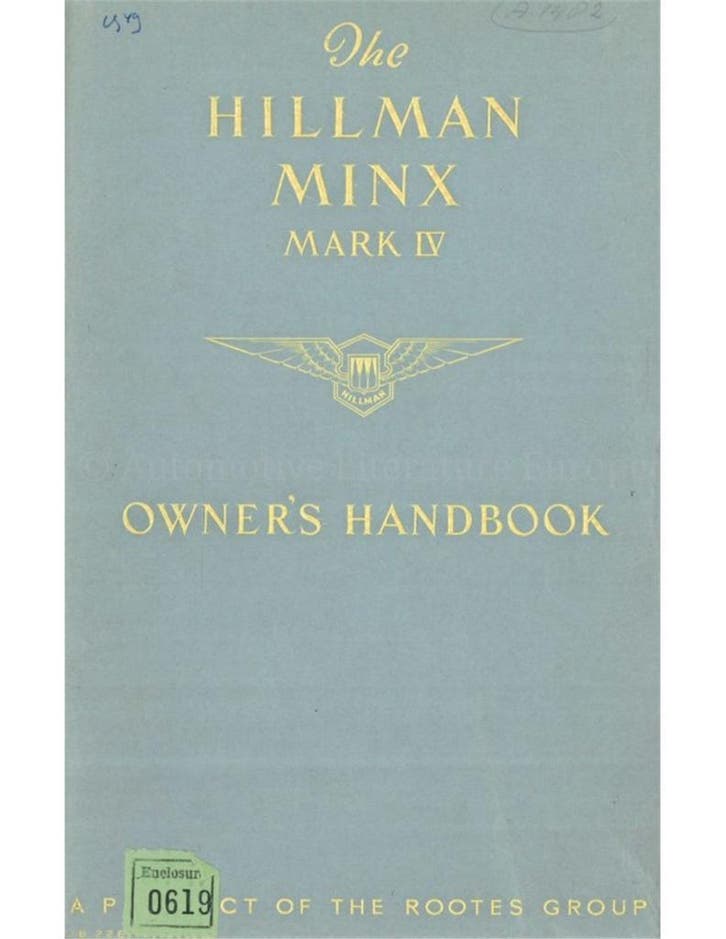 1949 HILLMAN MINX MARK IV INSTRUCTIEBOEKJE ENGELS, Autos : Divers, Modes d'emploi & Notices d'utilisation