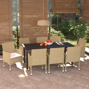 vidaXL 9-delige Tuinset met kussens poly rattan beige, Verzenden, Nieuw, Tuinset