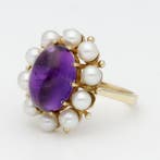 Bague - 14 carats Or jaune Améthyste - Perle, Bijoux, Sacs & Beauté