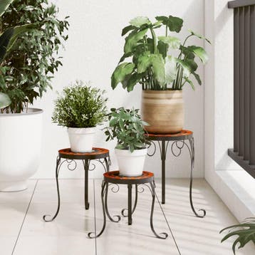 vidaXL Plantenstandaards 3 st keramiek terracottakleurig en, Tuin en Terras, Bloembakken en Plantenbakken, Verzenden, Nieuw