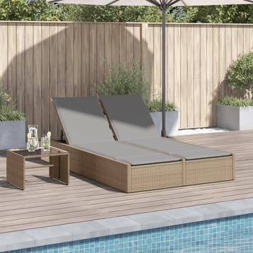 vidaXL Ligbed 2-persoons met kussens poly rattan beige, Verzenden, Nieuw