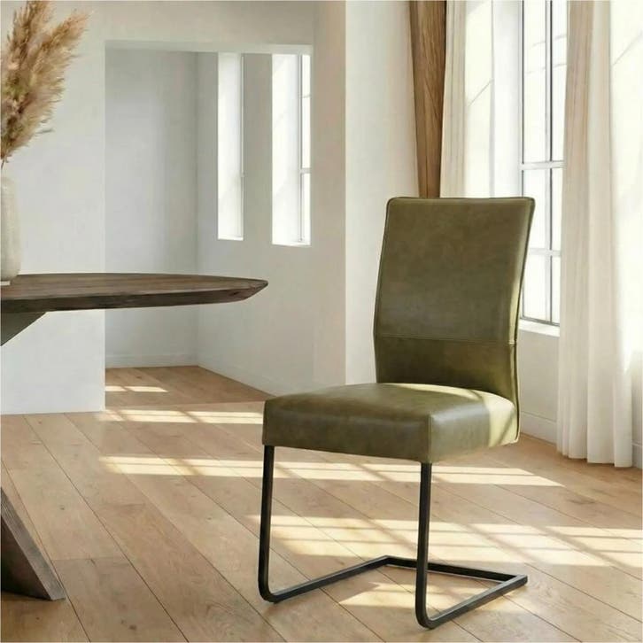 Leren eetkamerstoel Remix - Vintage Olive (olijf/groen) -, Huis en Inrichting, Stoelen, Overige kleuren, Nieuw, Leer, Ophalen of Verzenden