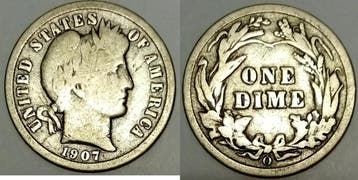 Etats-unis Vereinigte Staaten Km 113 1 Dime 1907 O Barber, Postzegels en Munten, Munten | Amerika, Verzenden