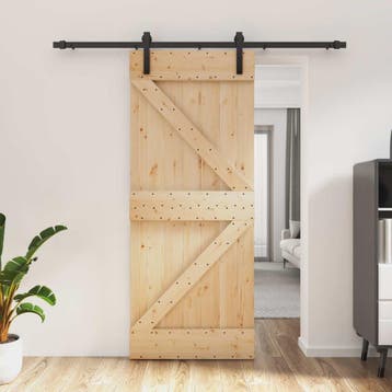 vidaXL Schuifdeur Naturel en Zwart 85 x 210 cm Massief Pine, Verzenden, Nieuw