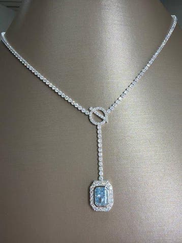 Halsketting - 14 karaat Witgoud - 8.01ct. tw. Blauw Diamant, Handtassen en Accessoires, Kettingen, Nieuw