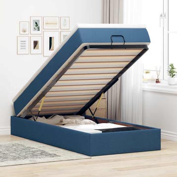 vidaXL Ottoman bed met matras 90x200cm stof blauw, Verzenden, Nieuw