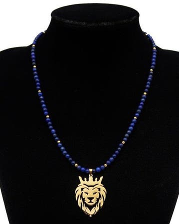 Lapis lazuli - Halsketting met Gekroonde Leeuw –