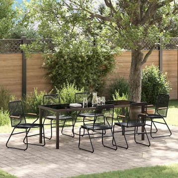 vidaXL Tuin Eettafel Set 7 st Zwart Gepoedercoat staal, Verzenden