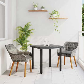 vidaXL Tuin Eettafel Set 3 st Grijs poly rattan, Verzenden