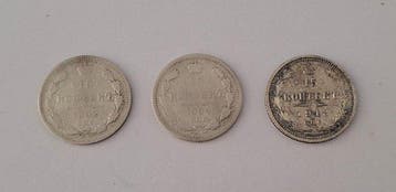 Rusland. Three silver coins of Tsarist Russia-Nikolay, Postzegels en Munten