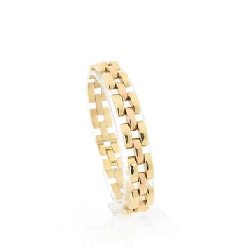 Bicolor gouden Bismarck schakelarmband, Ophalen of Verzenden, Gebruikt, Goud, Goud