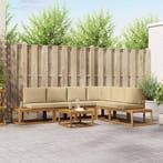 vidaXL Buiten bank set met kussen 7 Stuk Natuurlijk en Beige, Verzenden, Nieuw