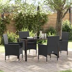 vidaXL Tuin Eettafel Set met kussen 5 pcs Zwart poly rattan, Verzenden