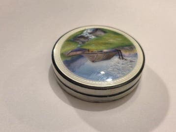 Boîte - Argent 800 - Émail guilloché - marque Swan