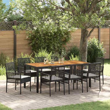 vidaXL Tuin Eettafel Set 9 st Zwart poly rattan, Verzenden