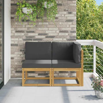vidaXL Outdoor Midden- en Hoekbank 2 Stuk Wit Massief Acacia, Verzenden