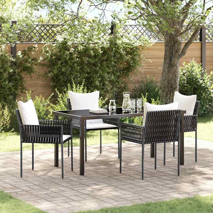vidaXL Tuin Eettafel Set 5 pcs Bruin en Zwart PE Riet, Jardin & Terrasse, Ensembles de jardin, Envoi