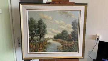 Petrus J. Motz (1934-2003) -  Rust aan de oevers  olieverf