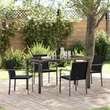 vidaXL Tuin Eettafel Set 5 st Zwart en Grijs PE Riet, Verzenden, Nieuw