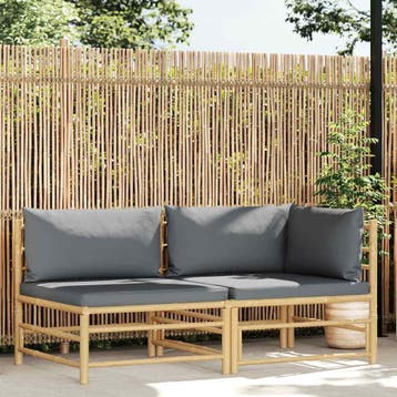vidaXL 2-delige Loungeset met donkergrijze kussens bamboe, Verzenden, Nieuw