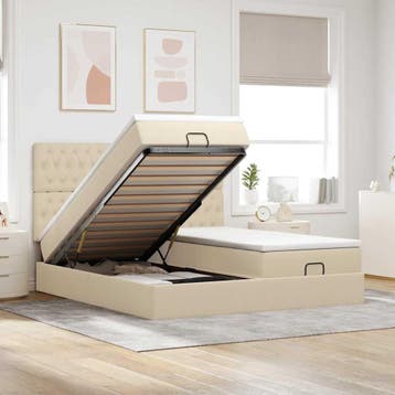 vidaXL Ottoman bed met matrassen 180x200cm stof crèmekleurig, Verzenden, Nieuw