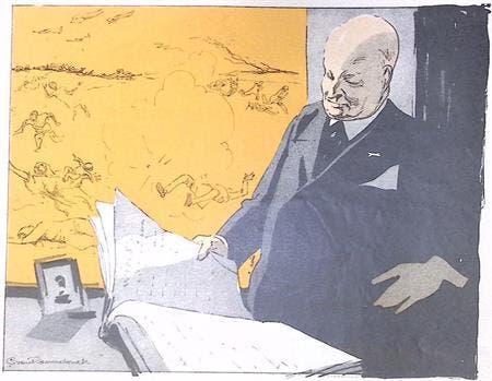 Spotprent over de tevreden wapenfabrikant (lijst optie), Antiek en Kunst, Kunst | Litho's en Zeefdrukken, Verzenden