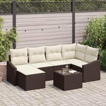 vidaXL Tuin Eettafel Set 7 st Bruin en Crème, Verzenden, Nieuw