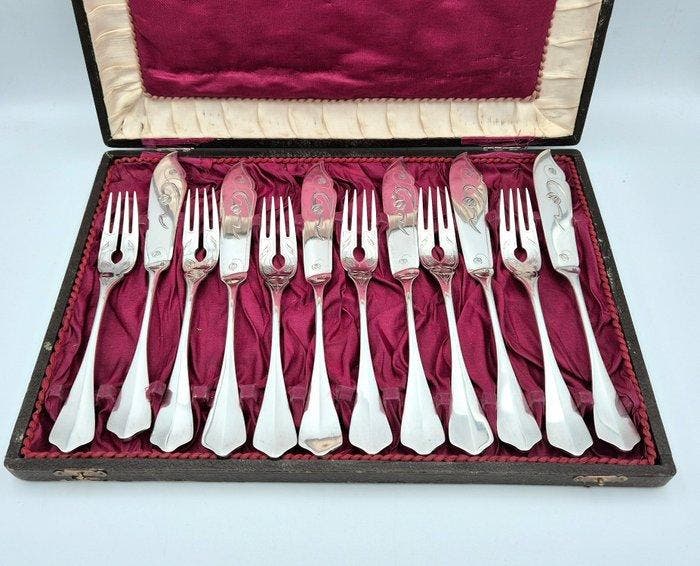 Binger - Service à poisson (12) - Argent 800 - Ensemble Art, Antiquités & Art, Antiquités | Argent & Or