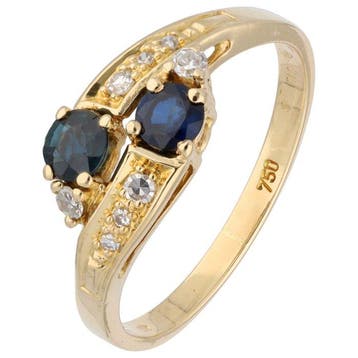 Bague - 18 carats Or jaune Saphir - Diamant - Bague en or 18, Bijoux, Sacs & Beauté
