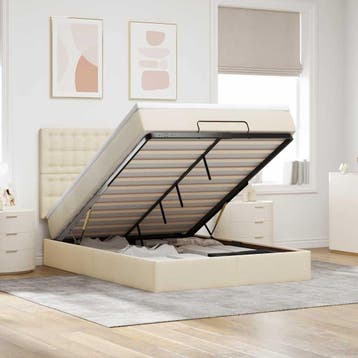 vidaXL Ottoman bed met matras 140x190cm stof crèmekleurig, Verzenden