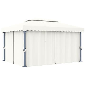 vidaXL Prieel met gordijn 4x3 m aluminium crèmewit, Verzenden