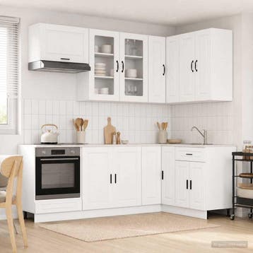 vidaXL Keukenblok PORTO 8 pcs Wit Bewerkt hout, Huis en Inrichting, Verzenden, Nieuw