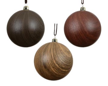Luxe kerstballen 8 cm bruin mat houtlook onbreekbaar set 3