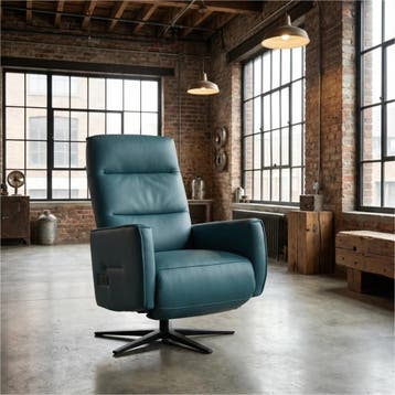 Leren elektrisch relaxfauteuil Pride - Toledo Turquoise, Nieuw, Ophalen of Verzenden, Modern, 50 tot 75 cm