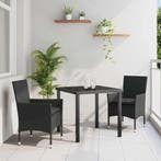 vidaXL Tuin Eettafel Set met kussen 3 pcs Zwart poly rattan, Tuin en Terras, Verzenden, Nieuw
