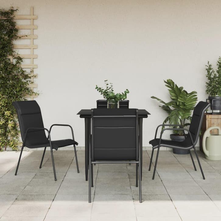 vidaXL 5-delige Tuinset textileen en staal zwart, Jardin & Terrasse, Ensembles de jardin, Envoi