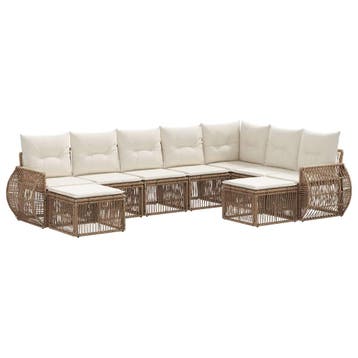 vidaXL Tuinbank Set 9 pcs Beige poly rattan, Verzenden, Nieuw