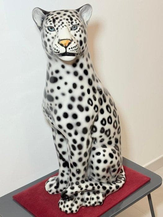 Beeld, Leopardo bianco e nero - 91 cm - Keramiek, Maison & Meubles, Maison & Meubles | Autre