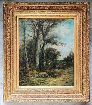 Paul Armandi, (XIX-XX) - Peasant woman in Barbizon landscape, Antiquités & Art