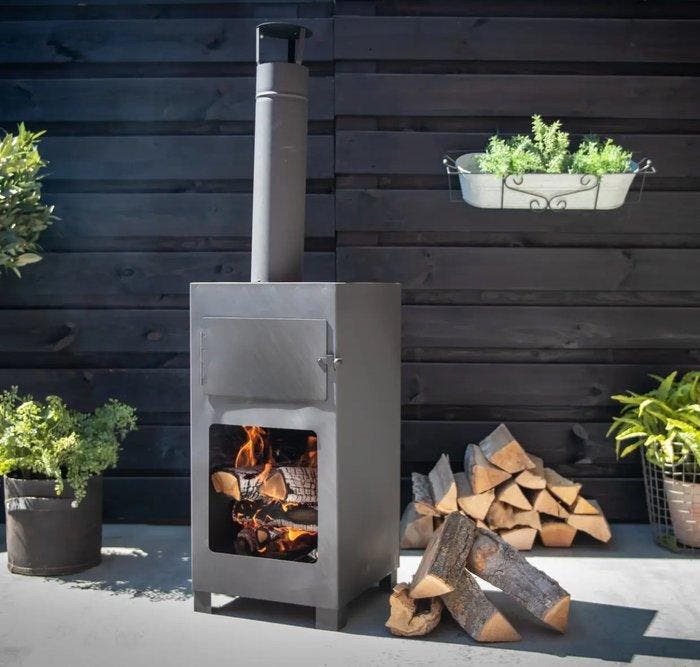 Kachel - Steen, Black Steel - Pizza oven -terras kachel, Antiquités & Art, Curiosités & Brocante