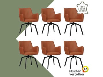 Set van 6 Leren draaibare eetkamerstoelen Jazz - Toledo, 60 tot 90 cm, Nieuw, Leer, Ophalen of Verzenden