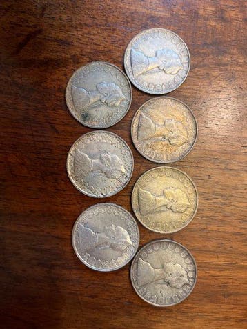 Italië. 500 Lire argento (7 monete) (Zonder minimumprijs)