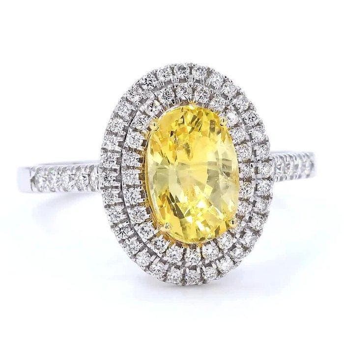 Ring - 14 karaat Witgoud - 2.86ct. tw. Saffier - Diamant -, Bijoux, Sacs & Beauté, Bagues