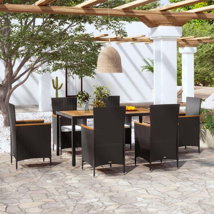 vidaXL 7-delige Tuinset met kussens poly rattan, Jardin & Terrasse, Ensembles de jardin, Envoi