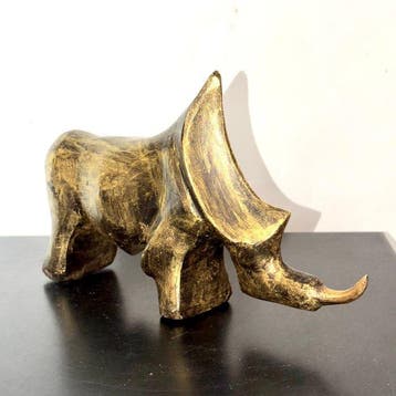 Abdoulaye Derme - sculptuur, Rhinocéros silencieux stylisé, Antiek en Kunst