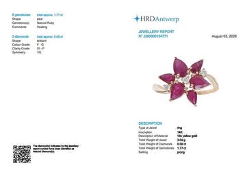 Ring - 14 karaat Geel goud - 1.86ct. tw. Robijn - Diamant, Nieuw