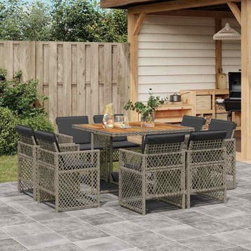 vidaXL 9-delige Tuinset met kussens poly rattan grijs, Verzenden, Tuinset