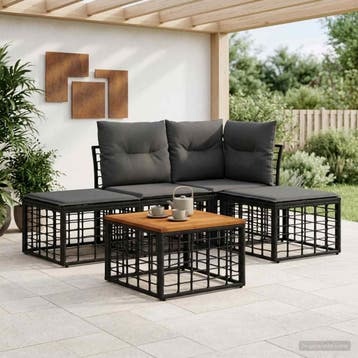 vidaXL Buiten bank set 5 st Zwart en Donker Grijs Polyester, Tuin en Terras, Verzenden, Nieuw