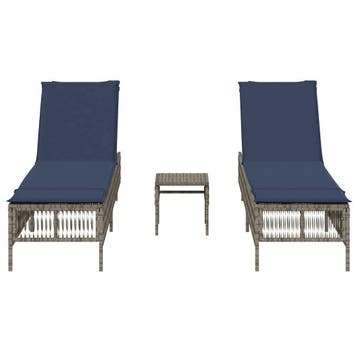 vidaXL Ligstoelen 2 stuks met tafel Grijs Poly Rotan, Tuin en Terras, Verzenden, Nieuw