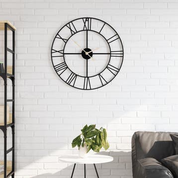 vidaXL Wandklok Ø50 cm ijzer zwart, Verzenden